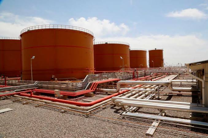 Fuel storage tanks and pipeline infrastructure at an industrial facility