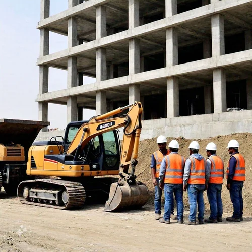 Construction project team working on a site